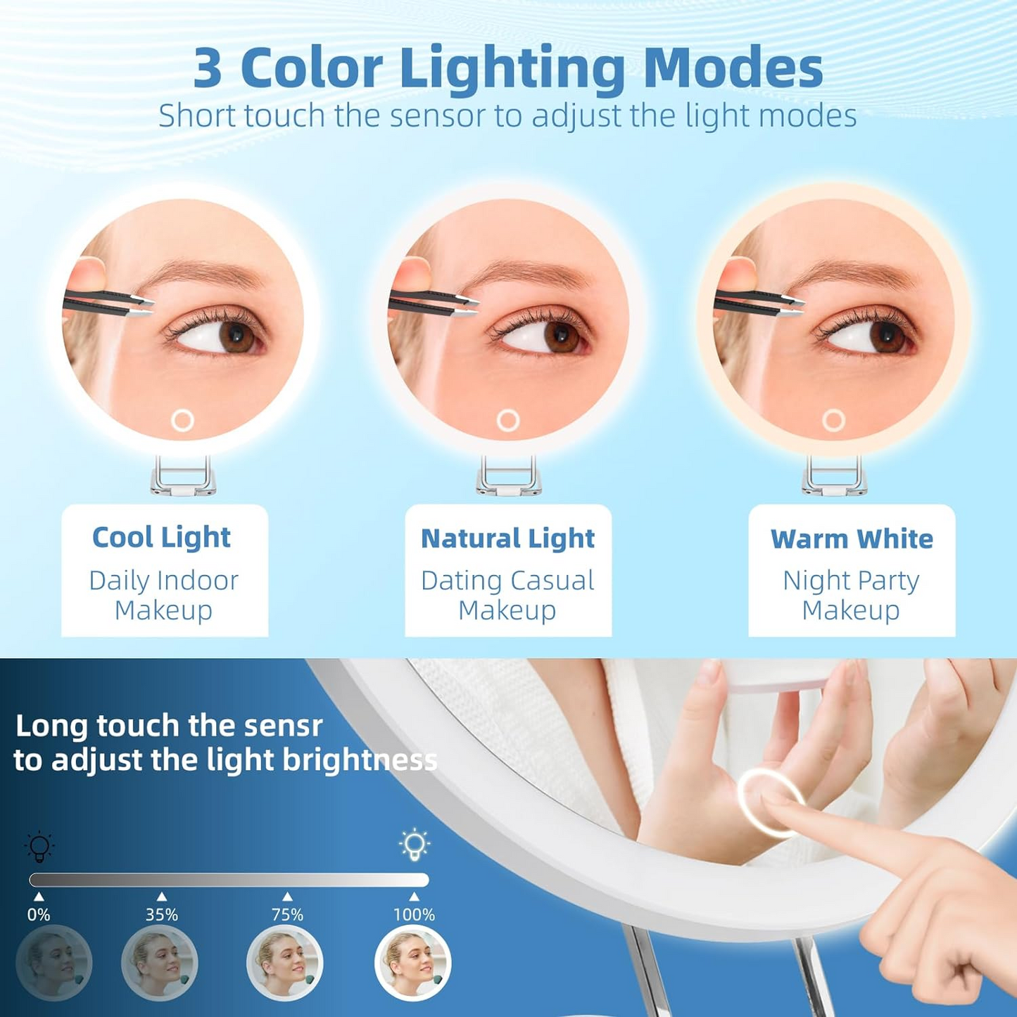 Magnifying Mirror with Light 30X, Large 6" Rechargeable 3 Colors Modes Dimming Lighted Makeup Mirror with 30X Magnification, LED Travel Magnified Mirror with 3 Suction Cups and 360 Degree Table Stand