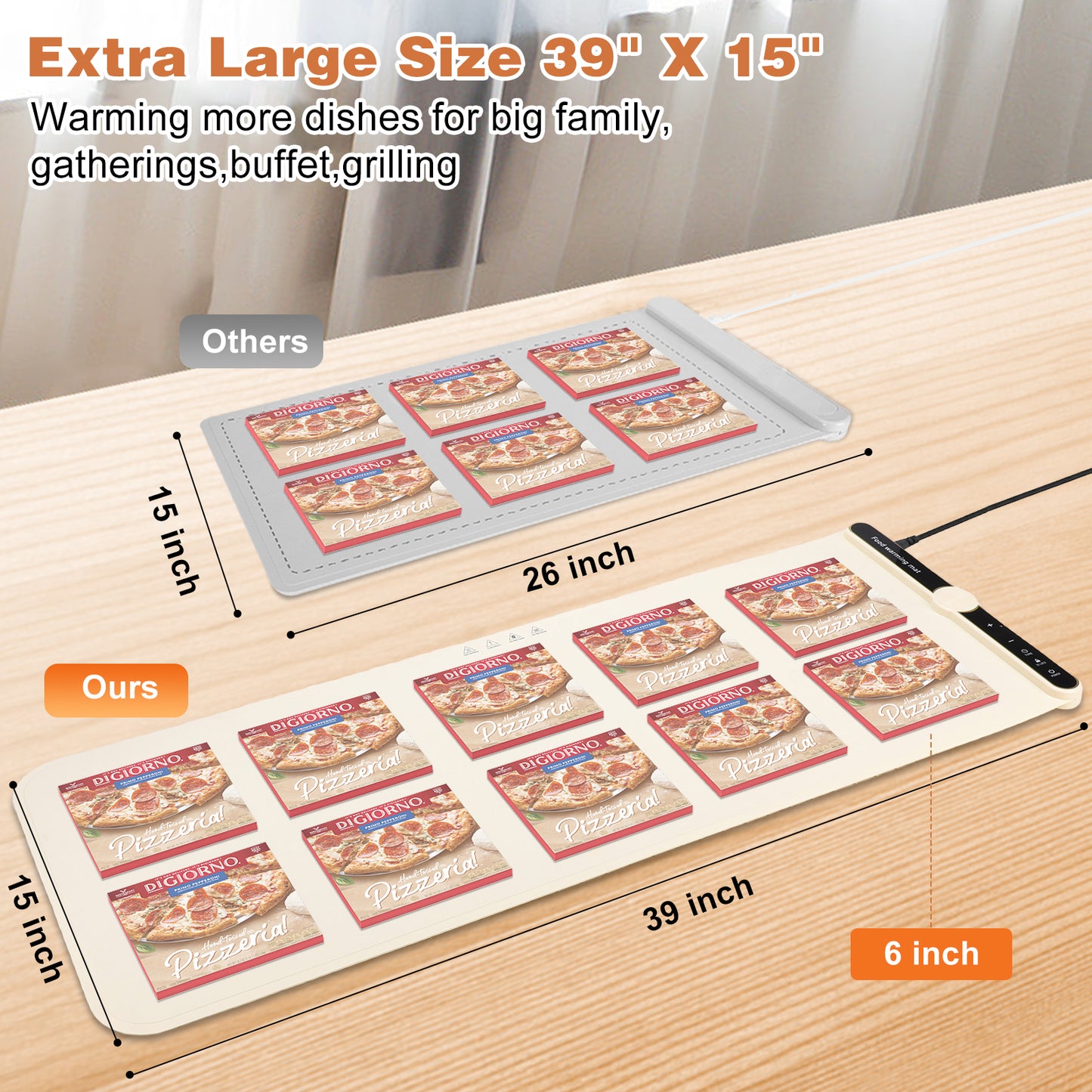 Food Warming Mat, (XXL 39"x15") Electric Warming Tray for Buffets Party, Fast Heating for Food with 9 Level Adjustable Temperature and 6 Hours Timer,18 Hours Auto Shut Off, Food Warmer