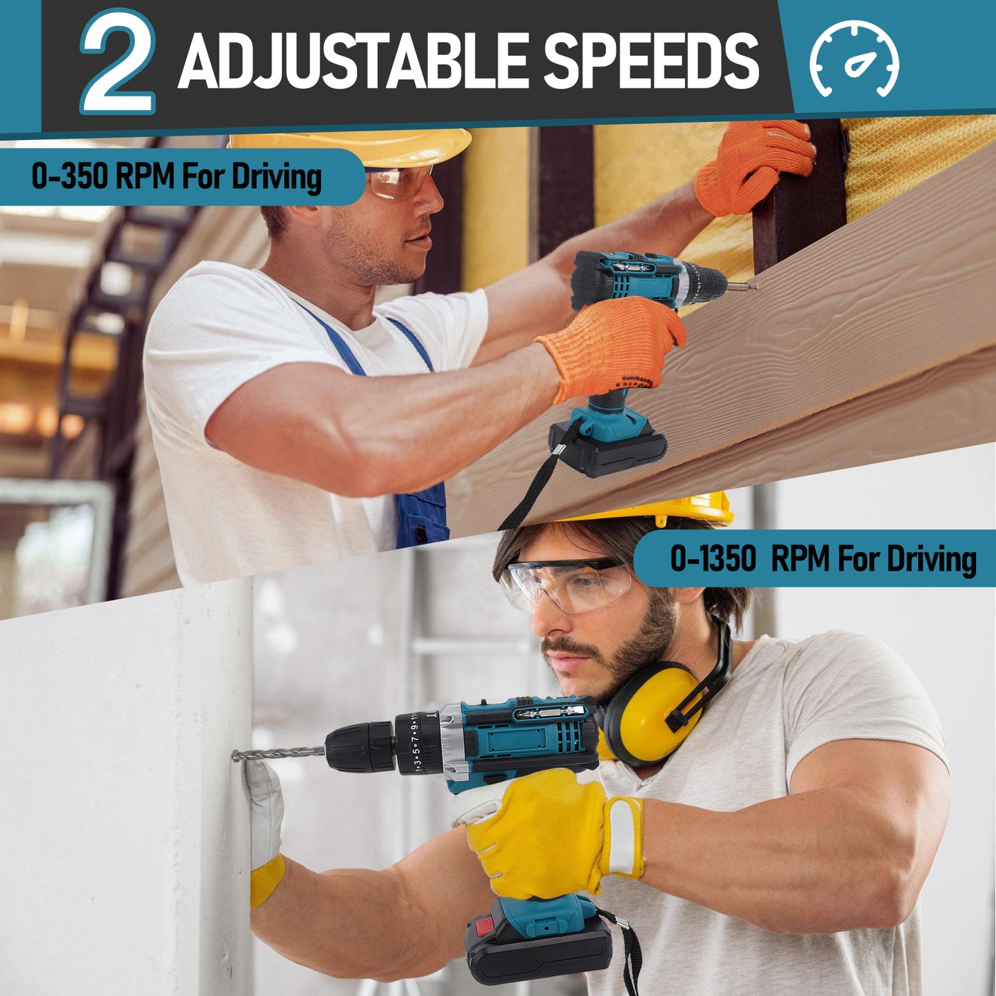21V Cordless Power Drill Set, Power Drill Driver Kit with 2 Lithium-ion Battery and Charger, 3/8-Inch Keyless Chuck, 2 Variable Speed, 25+3 Position and 27pcs Drill/Driver Bits