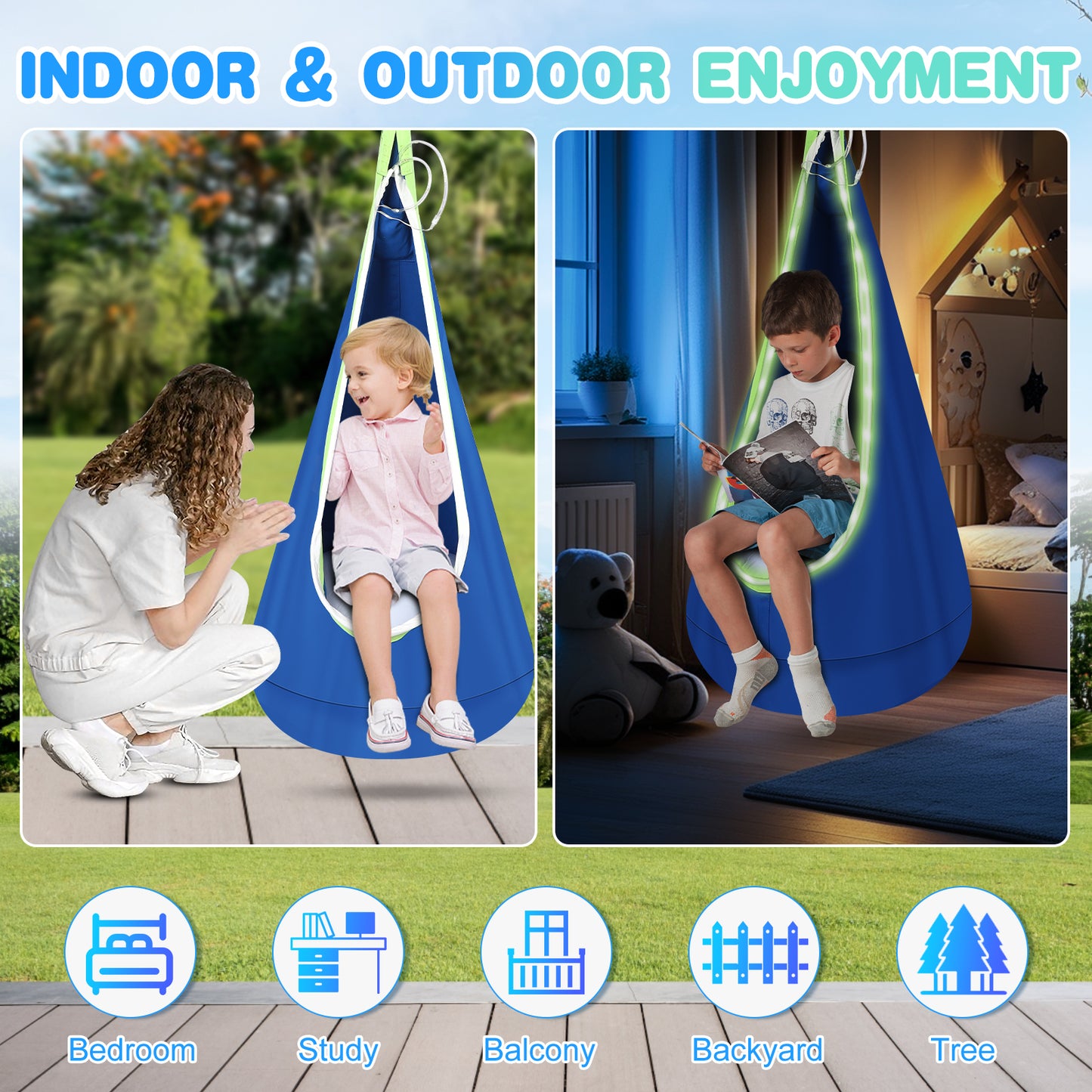 Hanging Pod Swing, Stable Cotton Pod Swing Light Up For Indoor