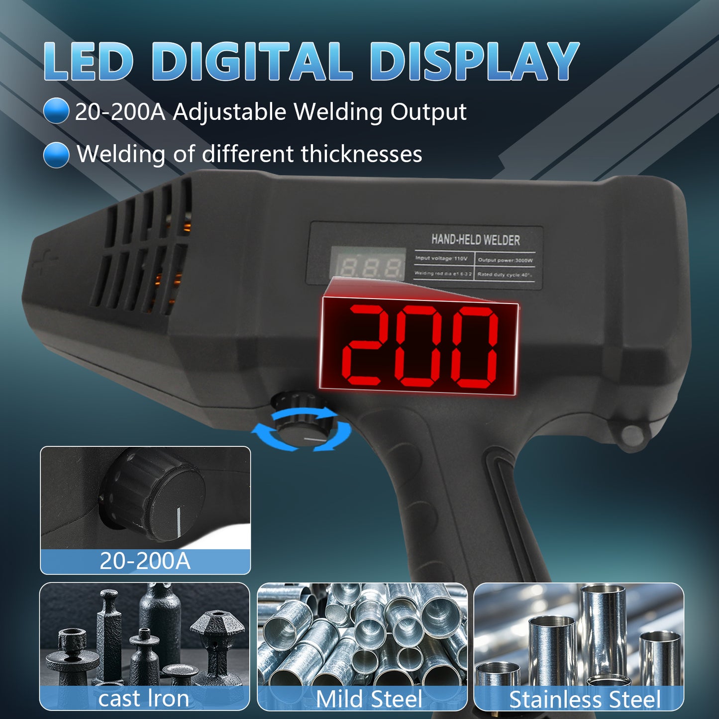 3000W Portable Handheld Stick ARC Welder Machine, 20-200A Adjustment Current, Digital Display, IGBT Inverter, Electric Welder Machine Kit Fit for 3/32"- 1/8" All Size Rod