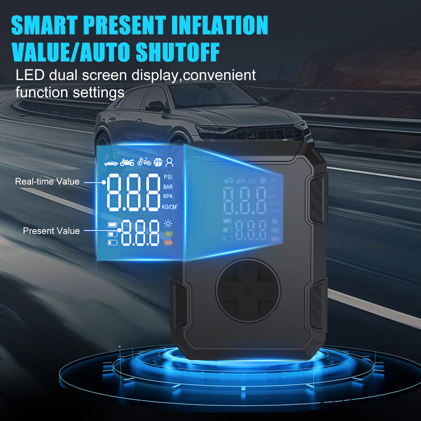 Cordless Air Compressor Tire Inflator,4X Faster 150PSI 5 Inflation Modes 20000mAh Auto-Shutoff with LED Digital Pressure,Rechargeable Tire Pump for Car Tires,Bikes,Balls,Motorcycles