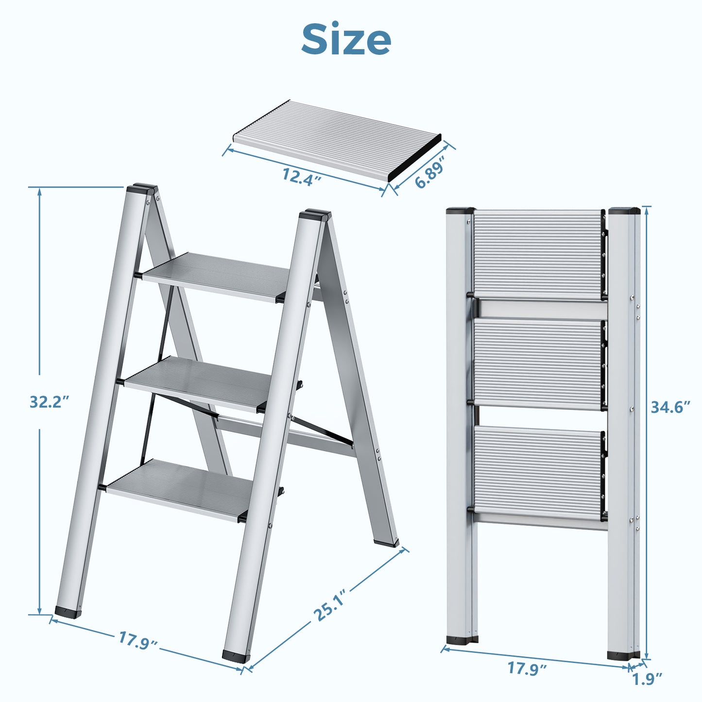 LHCER 3 Step Ladder Folding Step Stool with Anti-Slip Pedal Aluminum Portable Kitchen Ladder Suitable for Household Office 330LBS Capacity