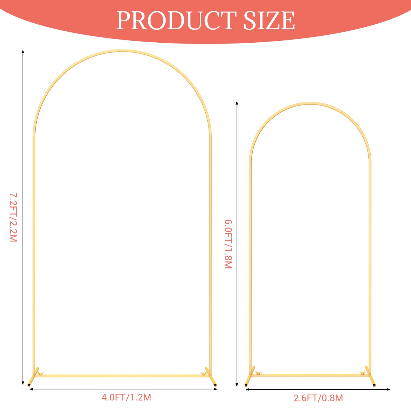 Set of 2 Gold Wedding Arch Backdrop Stands for Ceremony, Balloon Backdrop Arch Frames and Arbors for Wedding and Birthday Party Garden Decor