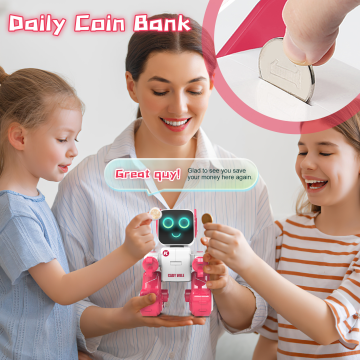 Robot Toys for Kids,Interactive Robot Toy with Coin Bank - Programmable, LED, Walking, Talking, Singing, Dancing - for Kids(Pink)