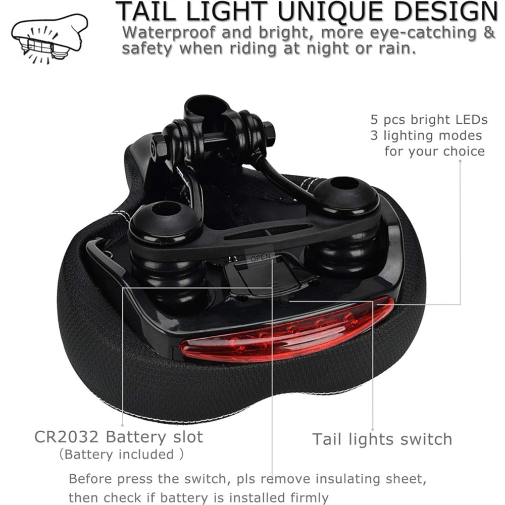 Eotvia Bike Saddle with Tail Light, Waterproof Ergonomic Design Easy to Install Mountain Bike Saddle Dust Cover