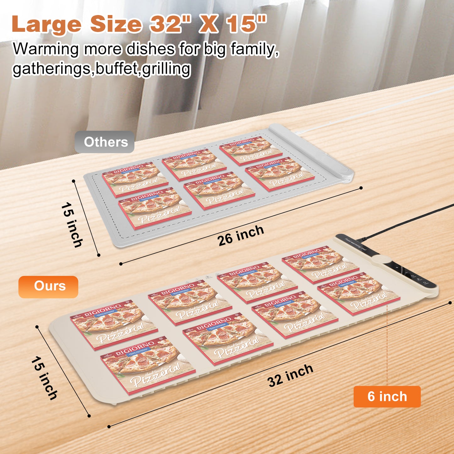 Food Warming Mat, (XL 32"x15") Electric Warming Tray for Buffets Party, Fast Heating for Food with 9 Level Adjustable Temperature and 6 Hours Timer,18 Hours Auto Shut Off, Food Warmer