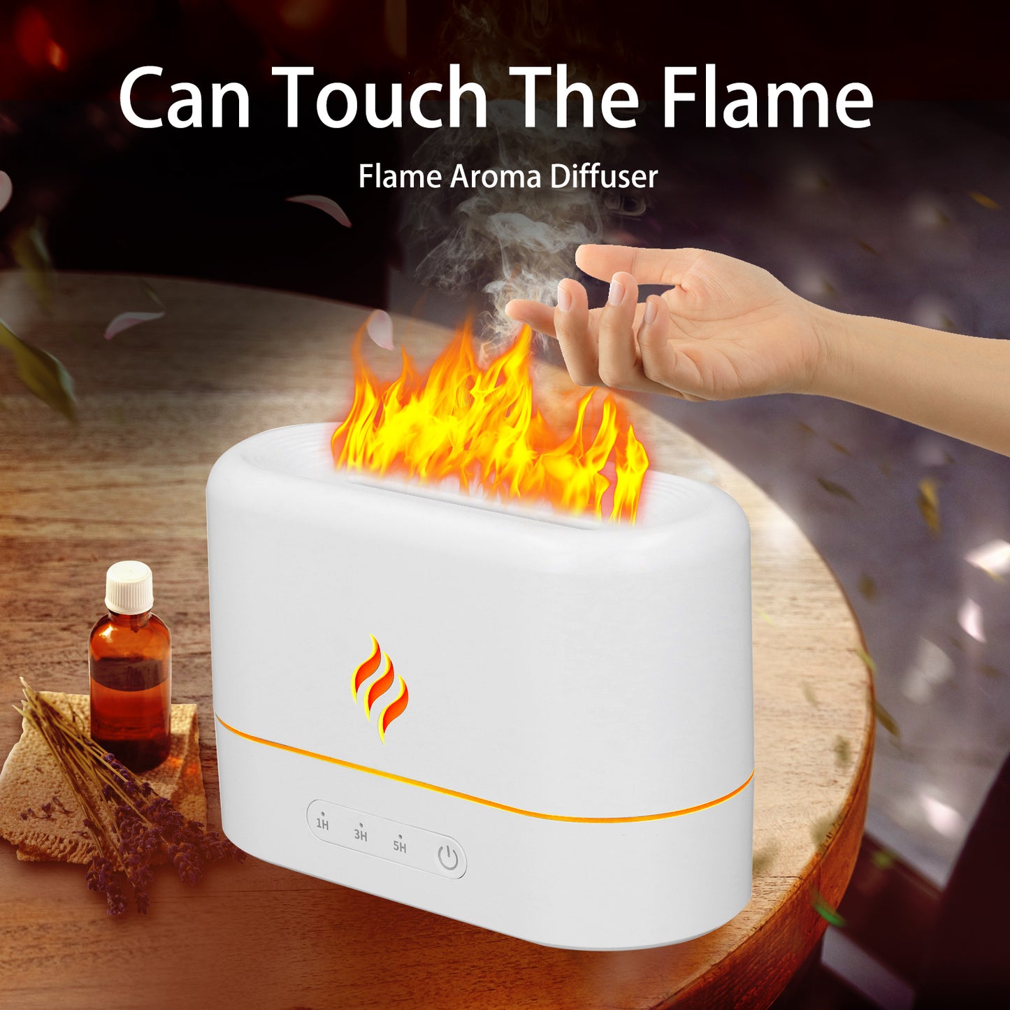 250ML Flame Diffuser Humidifier with Night Light, 7 Flame Colors Essential Oil Diffuser, Waterless Auto Shut-off, 3 Time Setting for Home, Office, Room,White