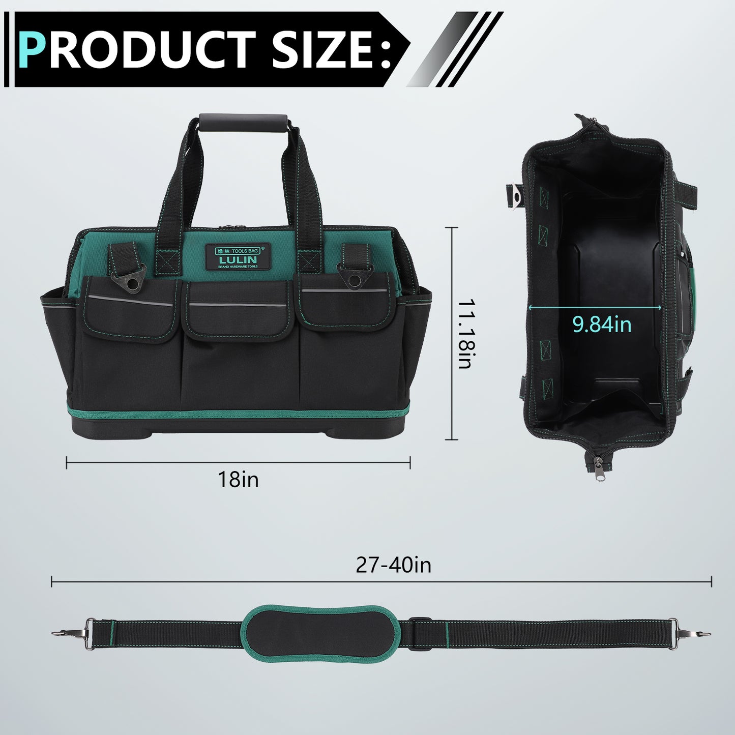 19-inch Tool Bag With 16 Pockets, Heavy Duty Hand Tool Storage Bag with Adjustable Shoulder Strap & Waterproof Strong Molded Base, for Tool Kit Organizer Bag