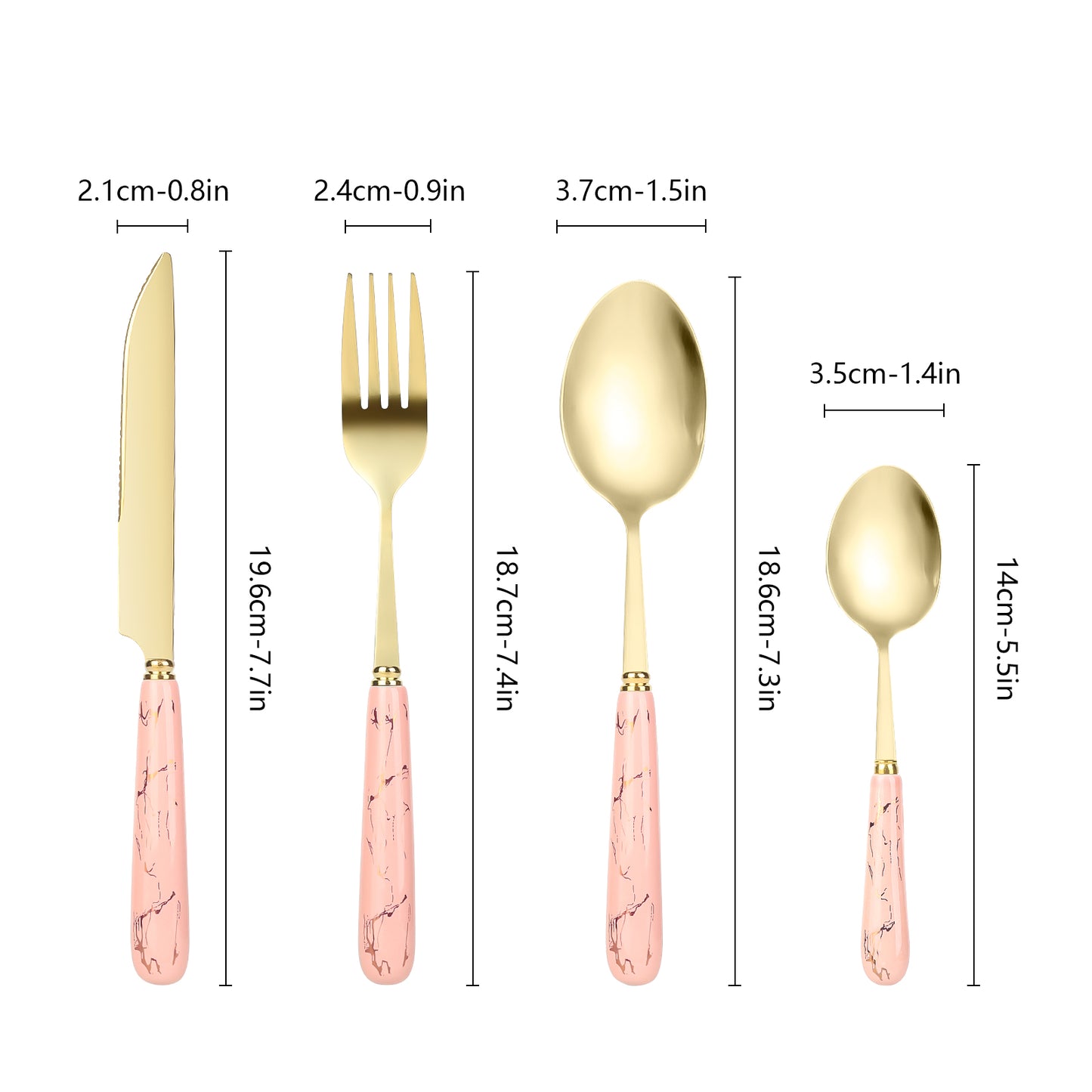 24-Piece Stainless Steel Cutlery Set with Elegant Marble Ceramic Handles - Main Dinner Knife, Fork, Spoon, Teaspoon - Luxury Gift Set