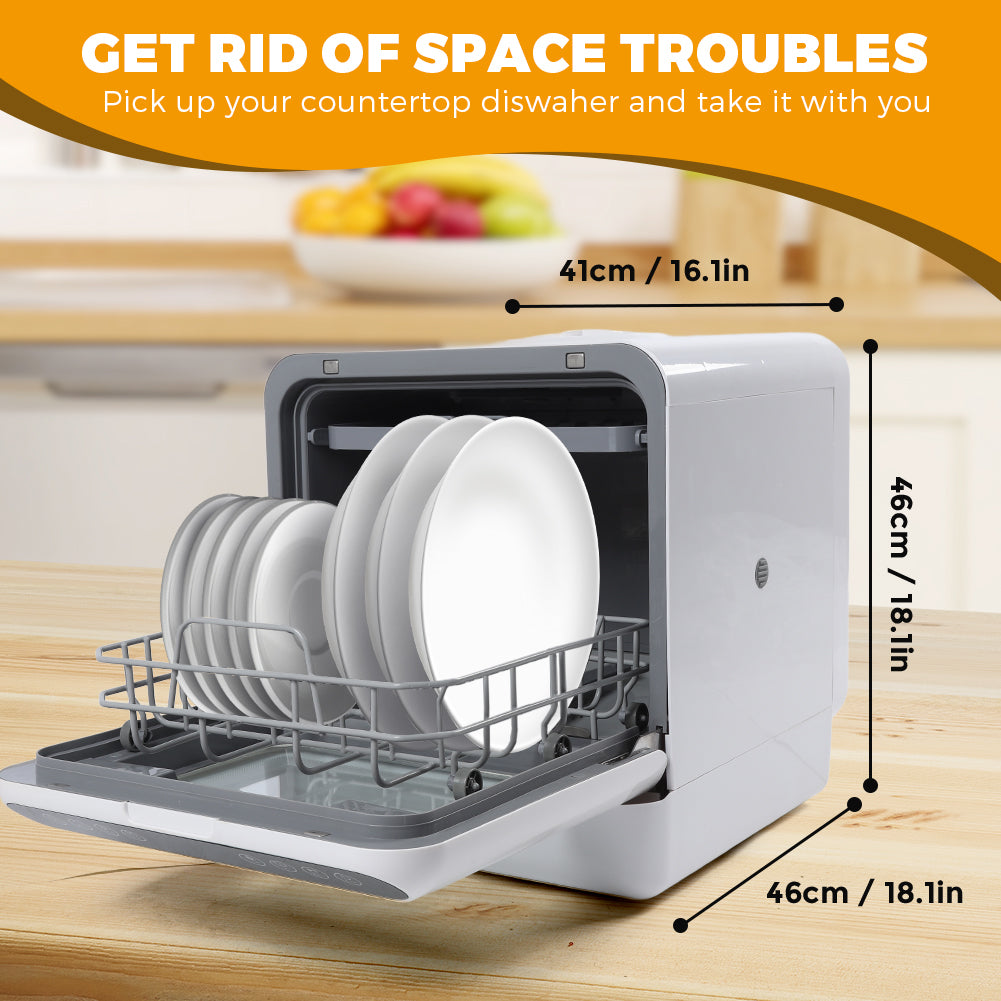 Portable Countertop Dishwasher, 5 Washing Programs, 5L Built-in Water And -Dry Function With 2L Measuring Cup