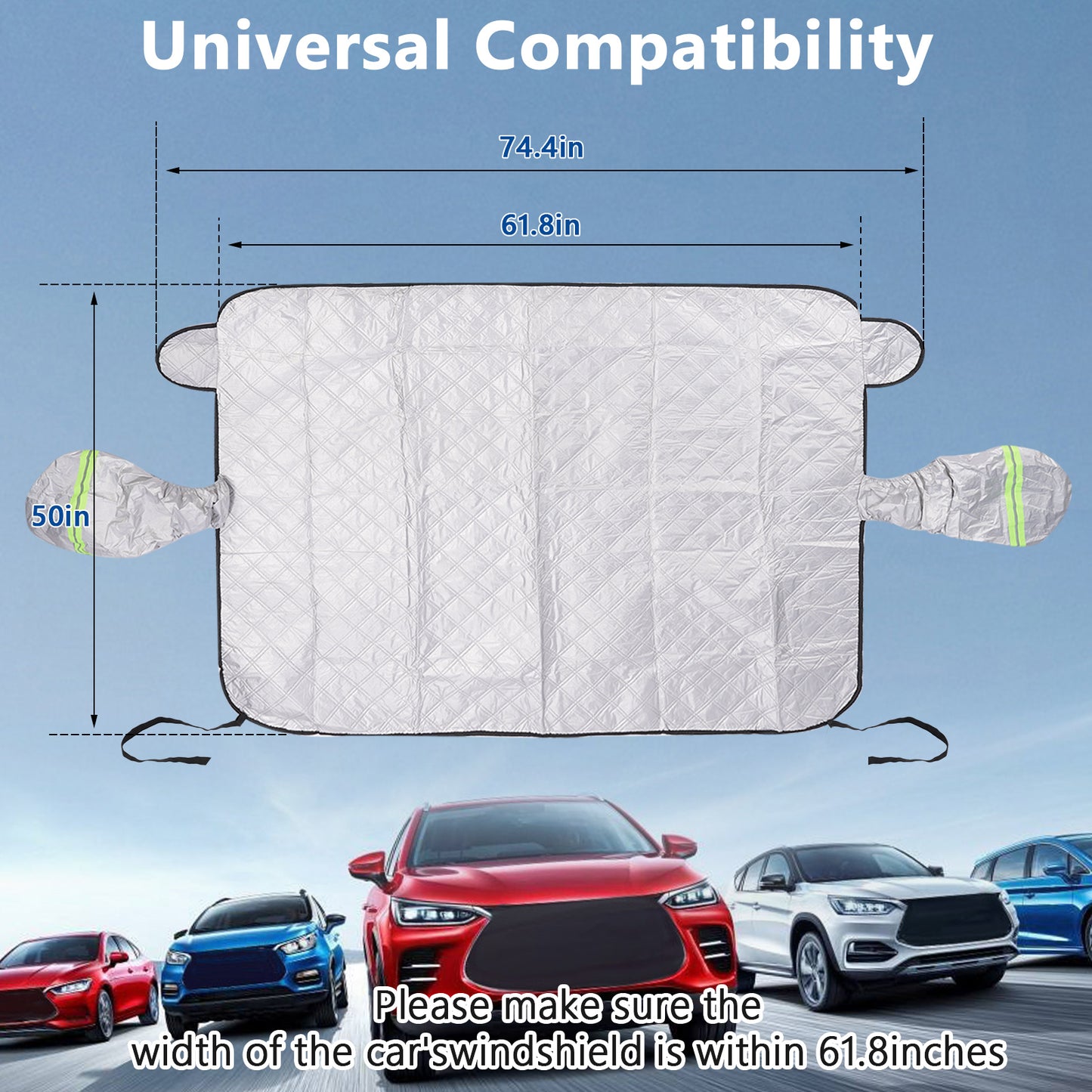 Car Windshield Cover,Snow Cover with Side Mirrors Cover,Windshield Shade with Edges & Fixing Straps for Car SUV CRV Trucks