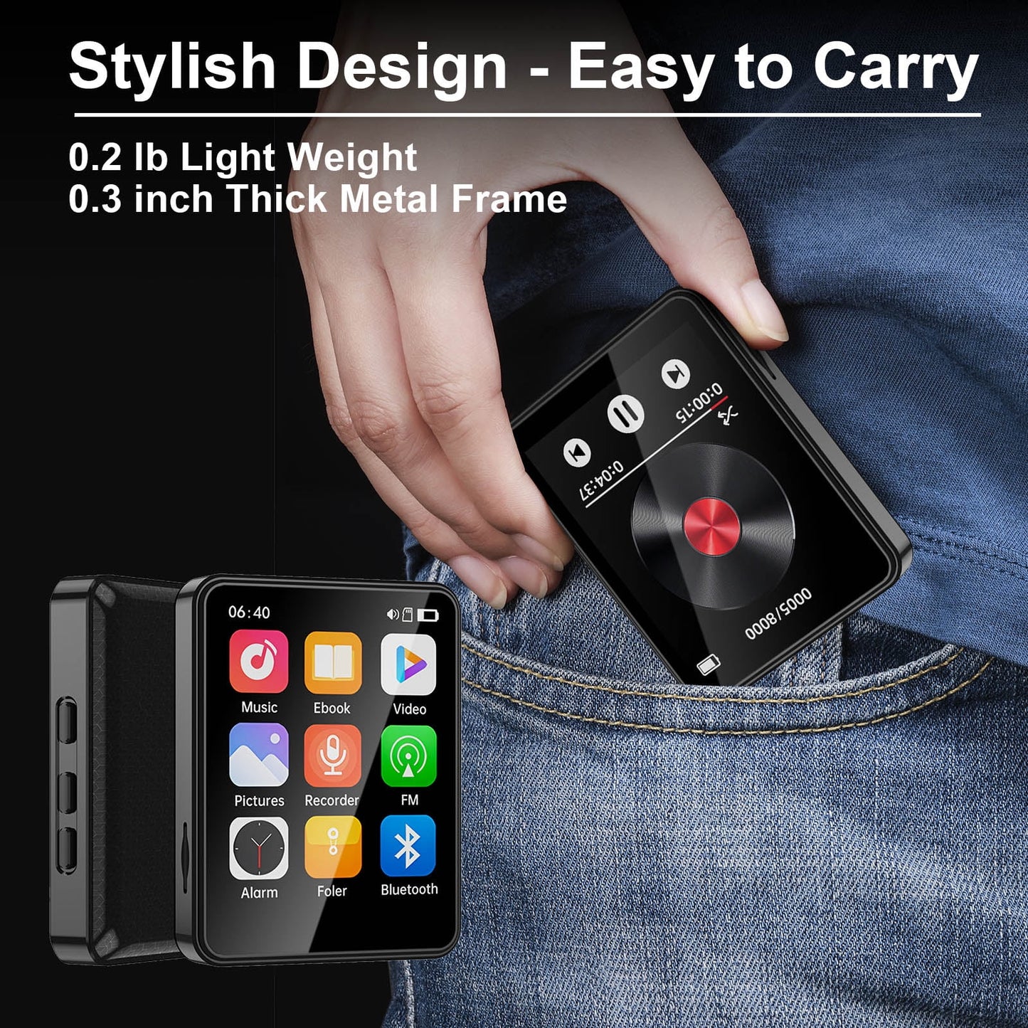 64GB MP3 Player with Bluetooth 5.2, Full TouchScreen 2.4" Portable MP3 Player with HD Speaker, FM Radio, HiFi Sound Digital Music Player with Voice Recorder & Expandable SD Card Slot, E-Book