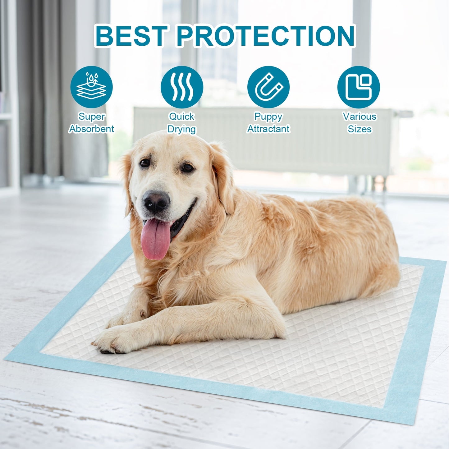 Puppy Pads Training Pads, Large, 17.72 in x 23.62 in, 100 Count Disposable Dog Pee Pet Pads