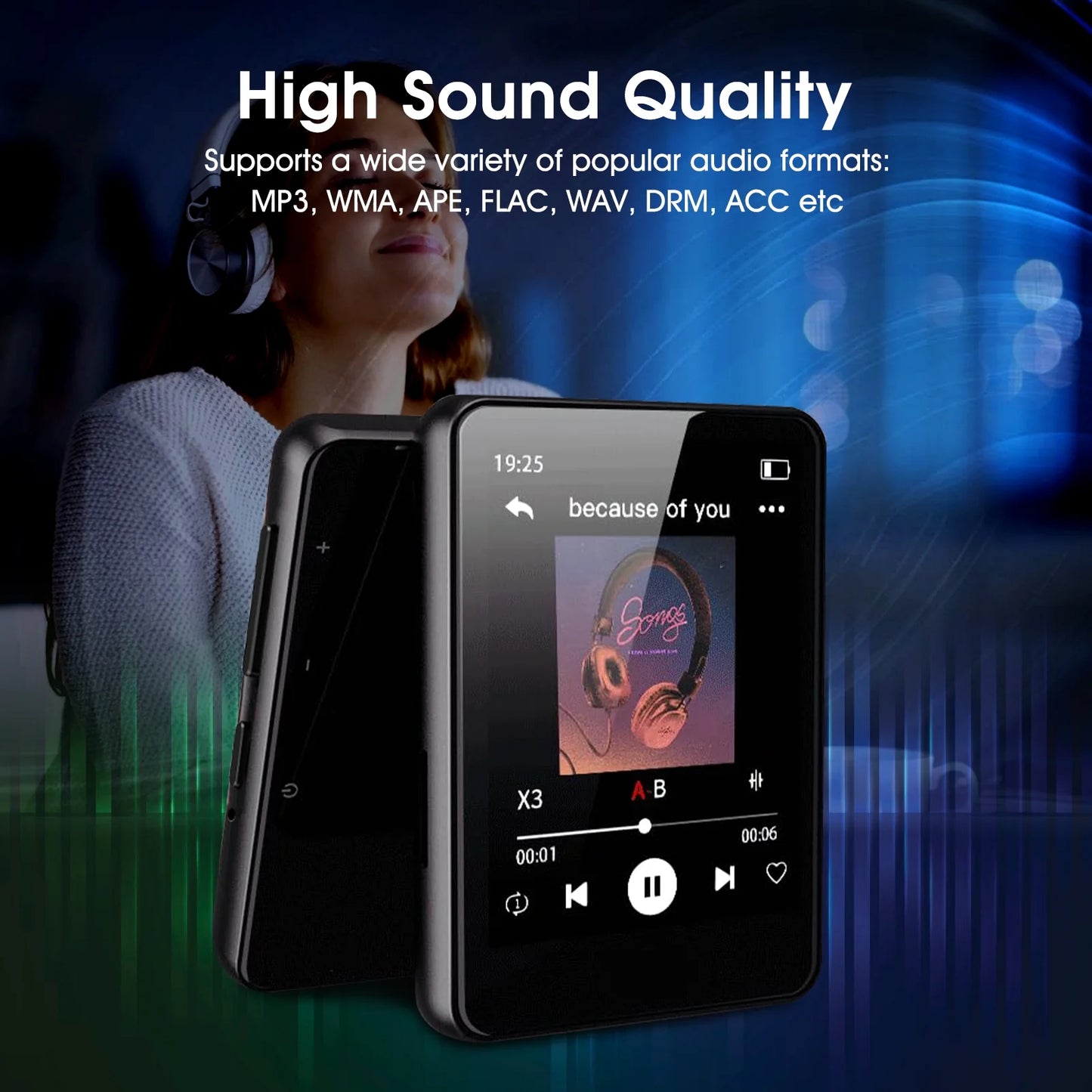 132GB MP3 Player with Bluetooth 5.0, 2.4 in Full Touchscreen Portable Digital Lossless Music Player with Speaker & Earphones, FM Radio, Voice Recorder, E-Book, Supports up to 256GB SD Card