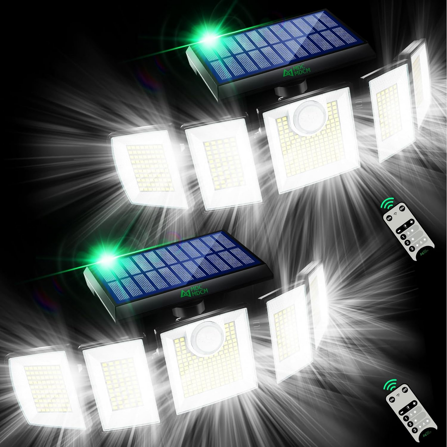 Solar Lights Outdoor, 300 LED IP65 Waterproof Motion Sensor Security Lights with Remote Control, 2835LM 360 Degree Rotable Solar Flood Lights for Patio Garage Yard Entryways Outdoor Lighting, 2Pack