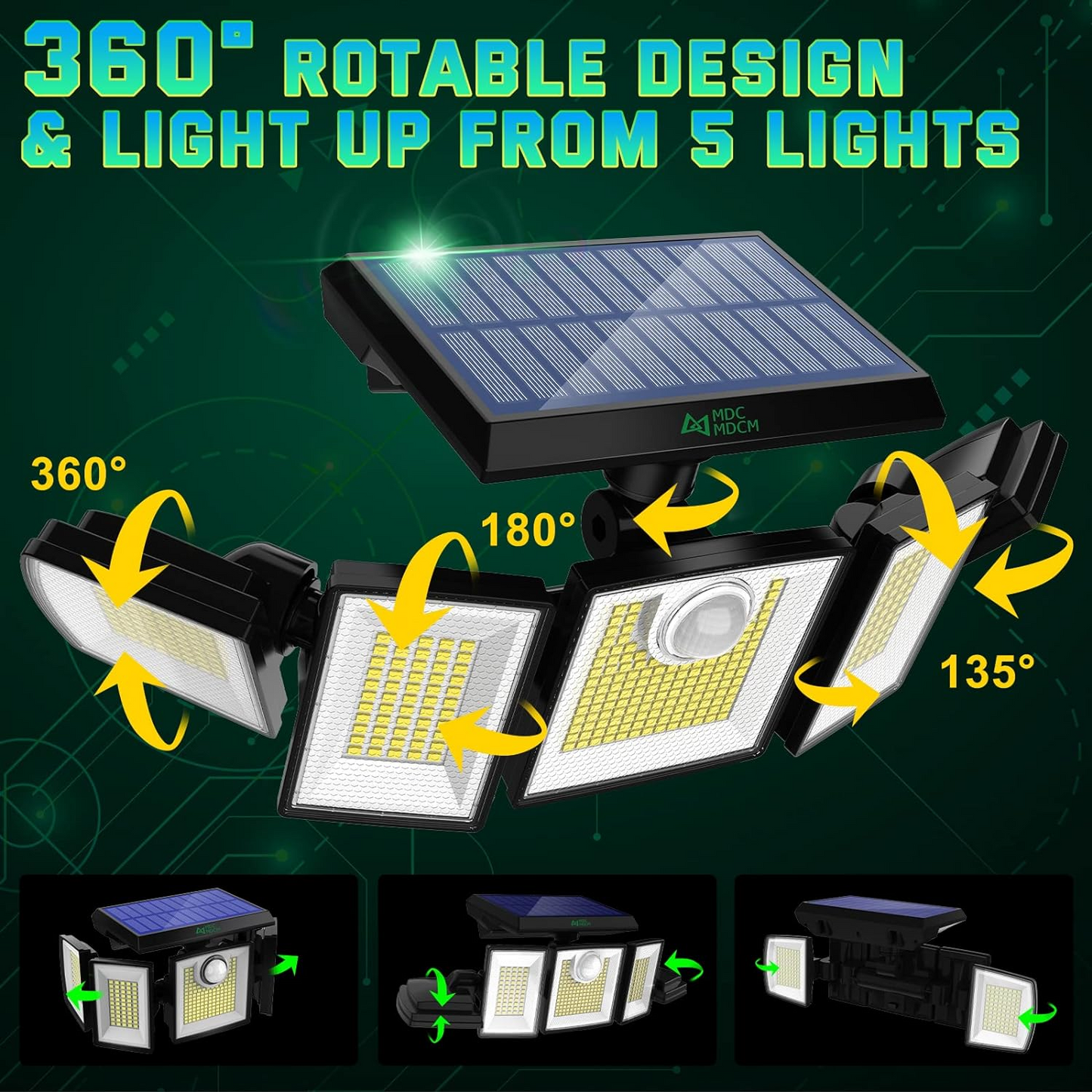 Solar Lights Outdoor, 300 LED IP65 Waterproof Motion Sensor Security Lights with Remote Control, 2835LM 360 Degree Rotable Solar Flood Lights for Patio Garage Yard Entryways Outdoor Lighting, 2Pack