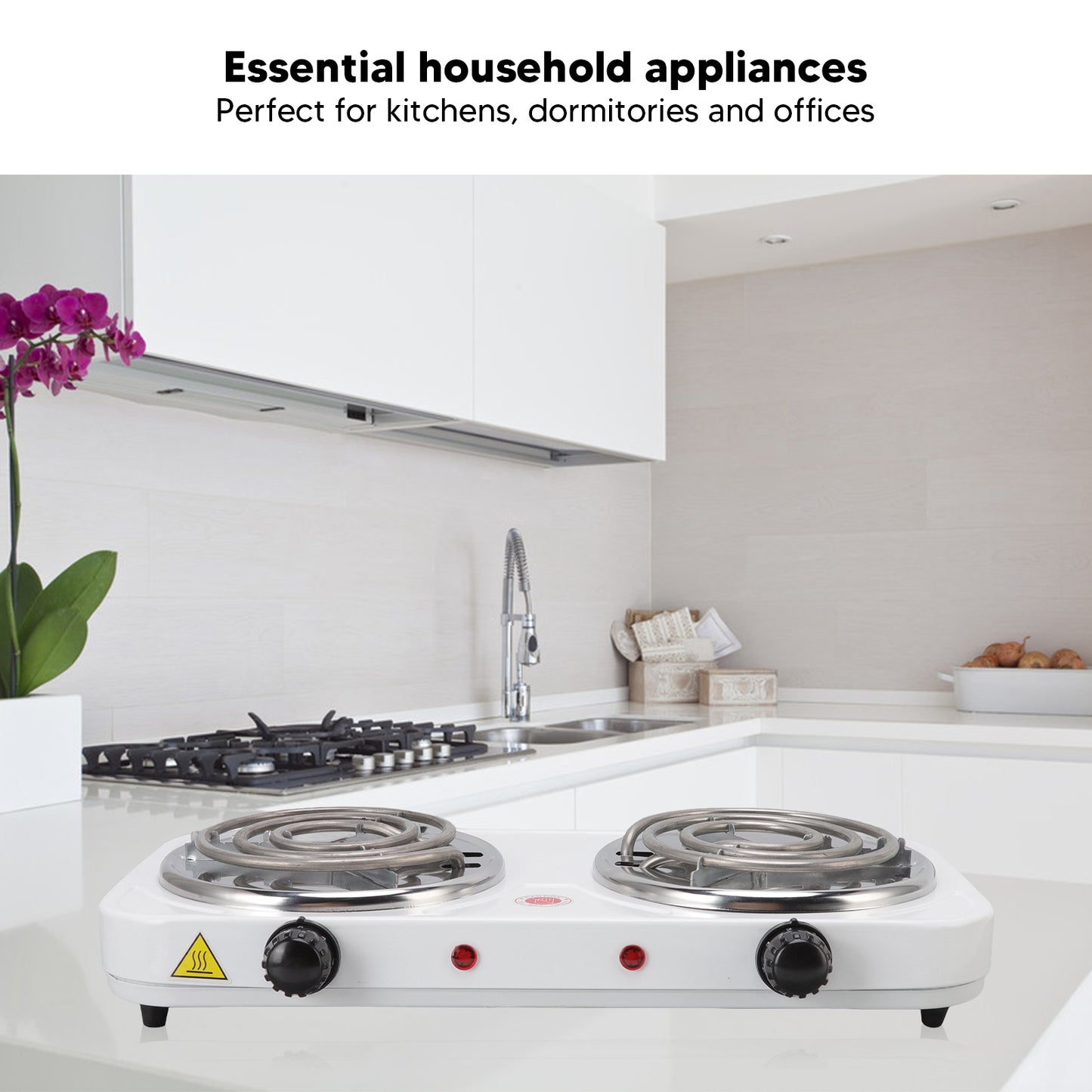 Hot Plate for Cooking, 2000W Electric Stove Burner with 5 Levels Temperature Control, Dual Coil Portable Stove for Home Dorm Office Kitchen Camping, Electric Cooktop Compatible of All Cookware (White)