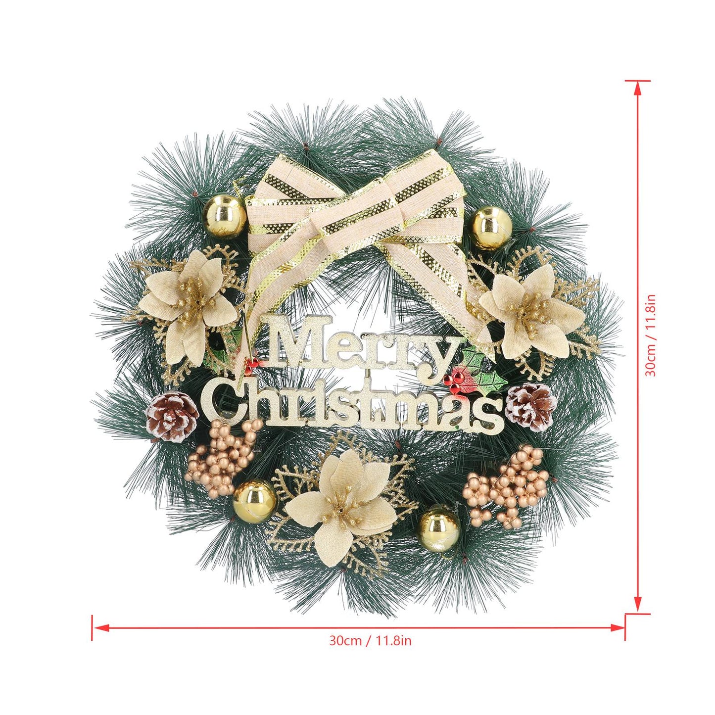 Christmas Wreath Artificial Pine Garland Xmas Door Wreath with Bowknot