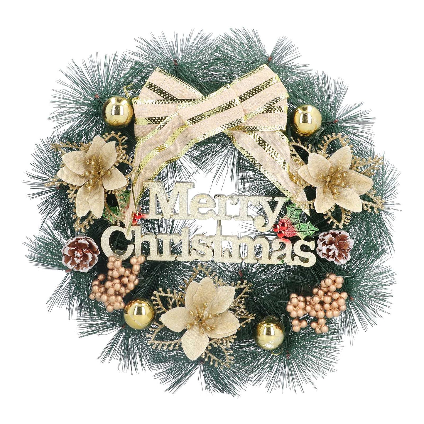 Christmas Wreath Artificial Pine Garland Xmas Door Wreath with Bowknot