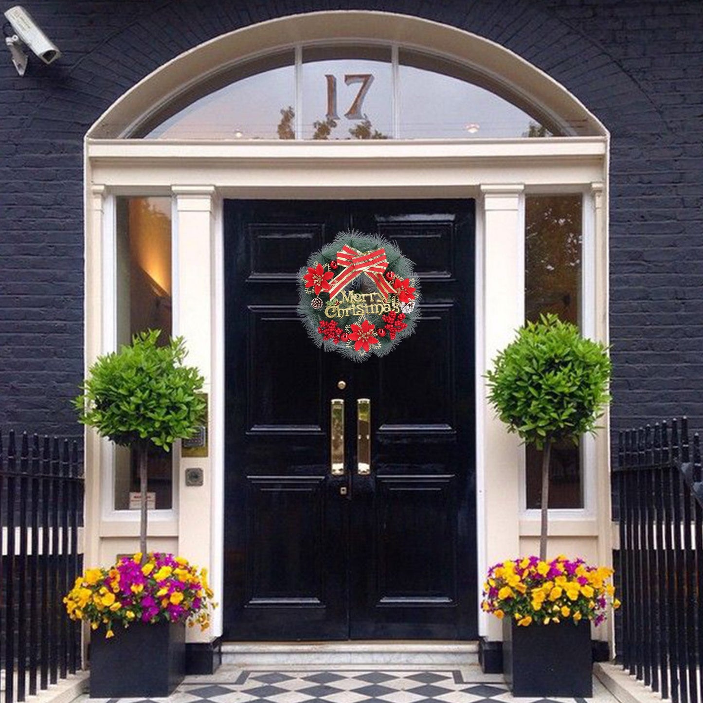 Christmas Wreath Artificial Pine Garland Xmas Door Wreath with Bowknot