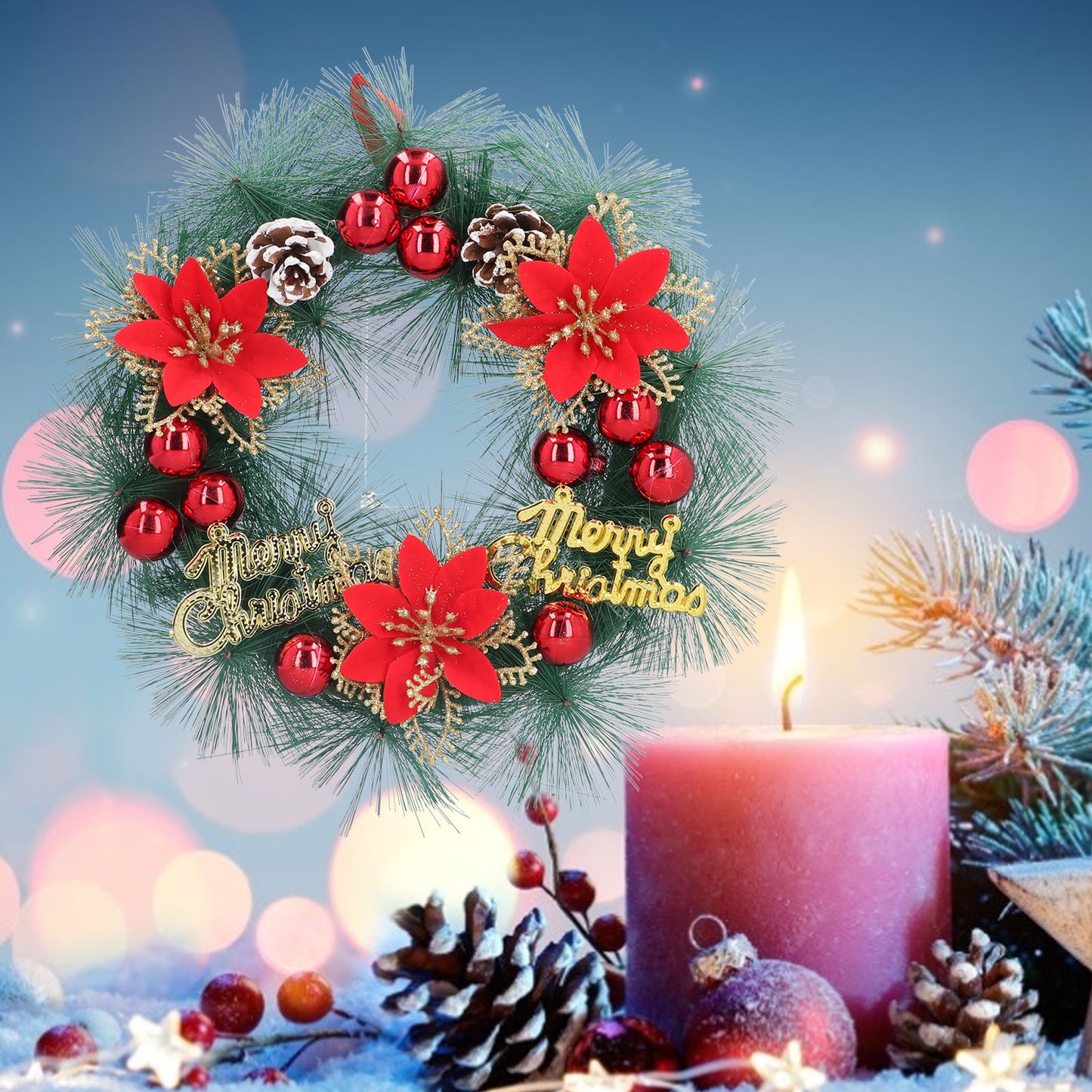 Christmas Garland Hanging Simulation Wreath for Living Room Bedroom