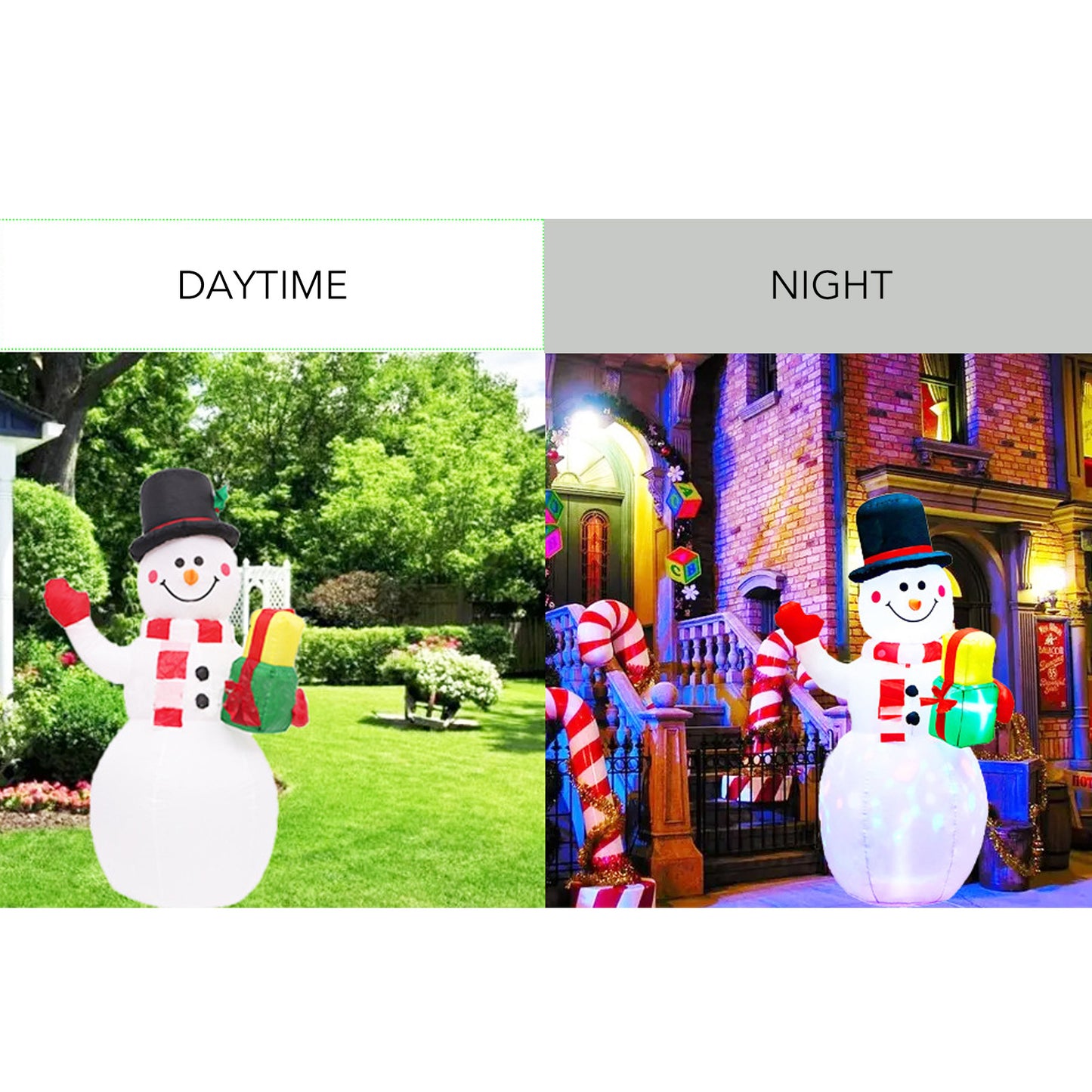 Height Inflatable Snowman Christmas Decorations Blow Up Snowman with Rotating Colored LEDs