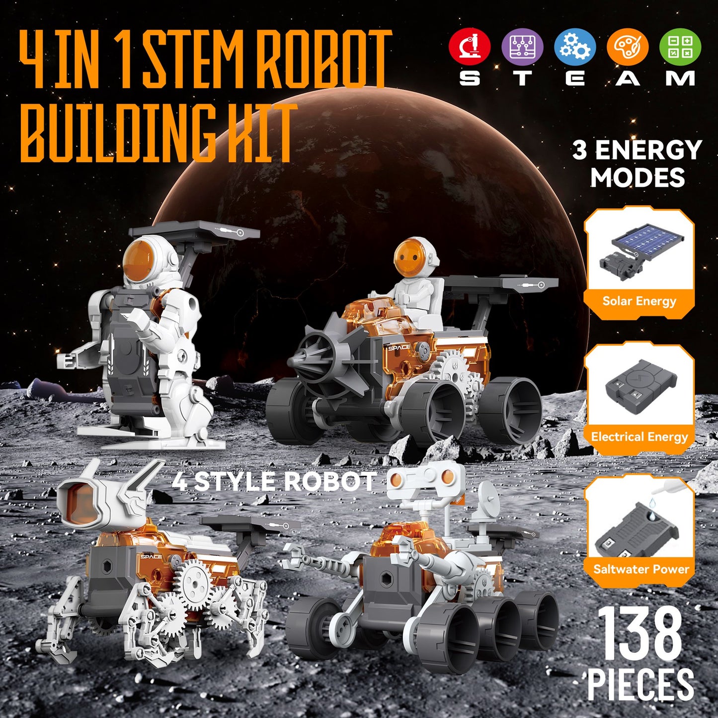 STEM Solar Power Robots Toy for Kids Age 8-12, 4-In-1 3 Energy Robot Building Kit 5-7, DIY STEM Robotic Toys Science Experiments Activities Engineering Projects Gifts