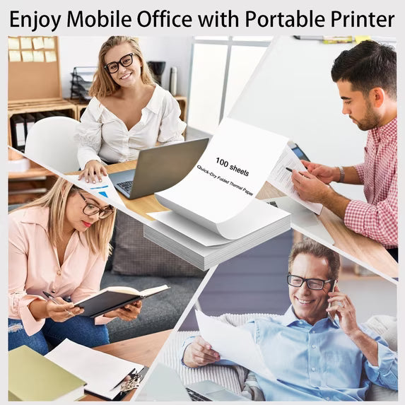 100 Sheets A4 Thermal Printer Paper, 8.27" x 11.69" Folding Thermal Paper Compatible with Portable Thermal Printers, Quick-Dry, for Documents Picture Homework, White