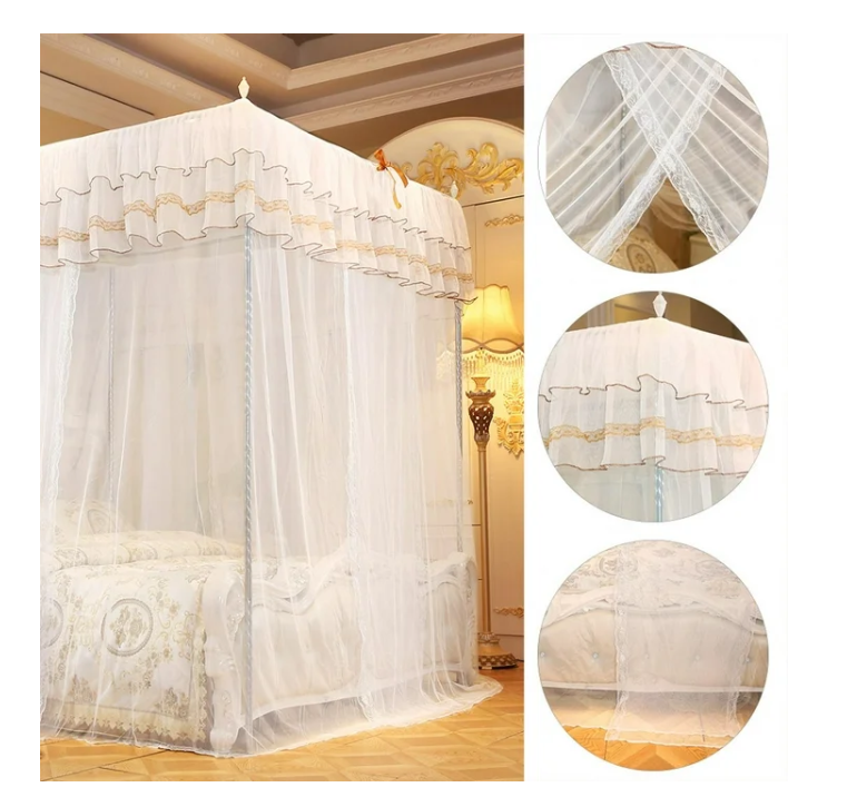 4 Corners Post Three Side Openings Bed Canopy Curtains Drape Canopy Bed Netting for Full Bed for Adult and Chidren