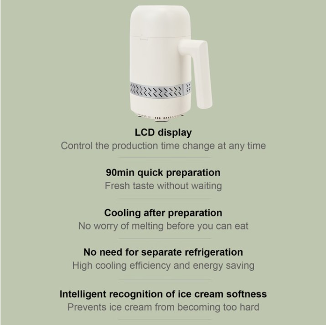 300ML Ice Cream Maker, Household DIY Fully Automatic Fruit Ice Cream Machine, No Pre-Cooling Required For 6 One-Touch Programs, 90 Mins Fast Serving, White