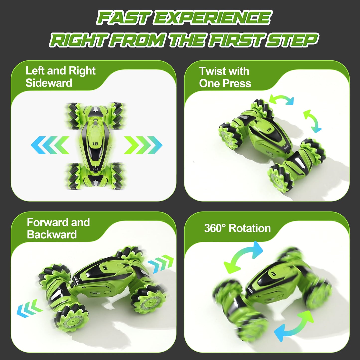 Gesture Sensing RC Stunt Car, Green