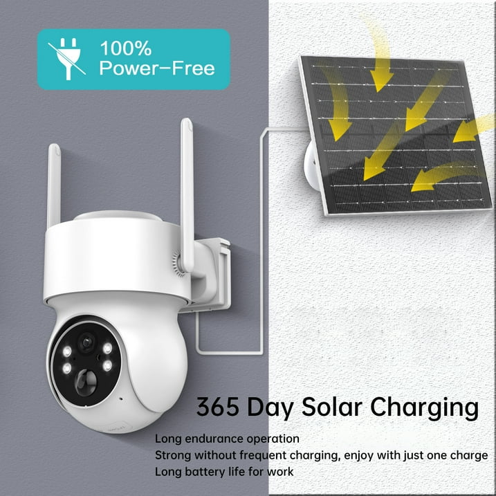 2K Solar Security Cameras Wireless Outdoor, Battery Powered PTZ 4MP WiFi Camera for Home Security with Flashlight Color Night Vision, Siren Alarm, PIR Motion Detection, 2-Way Talk, Cl-oud/SD Storage