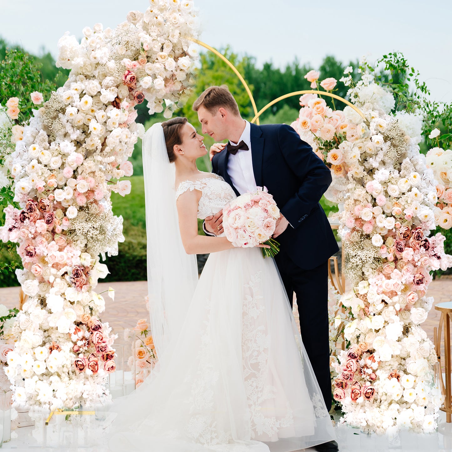 Set of 2 Gold Wedding Arch Backdrop Stands for Ceremony, Balloon Backdrop Arch Frames and Arbors for Wedding and Birthday Party Garden Decor