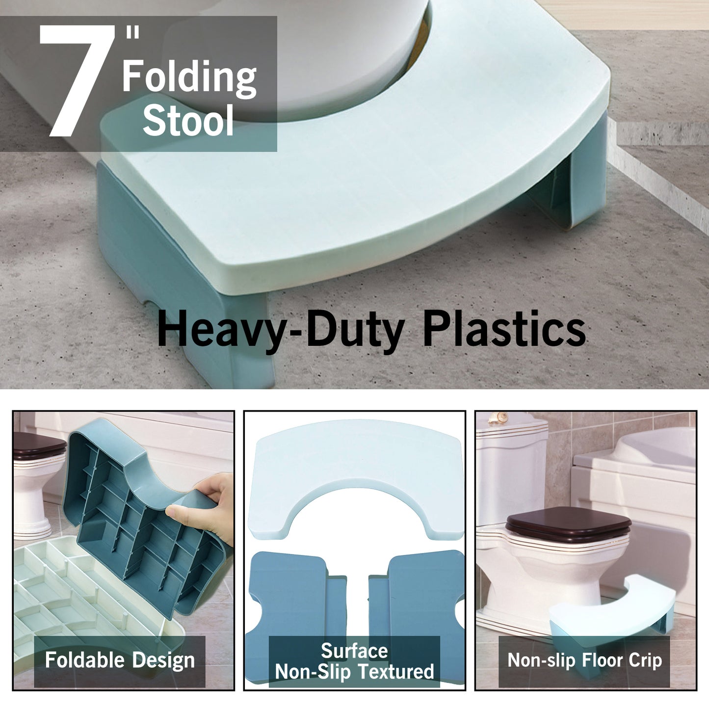 Portable Squat Toilet Potty Stool Foldable 7" Plastic Step Stool for Adults Kids,Green