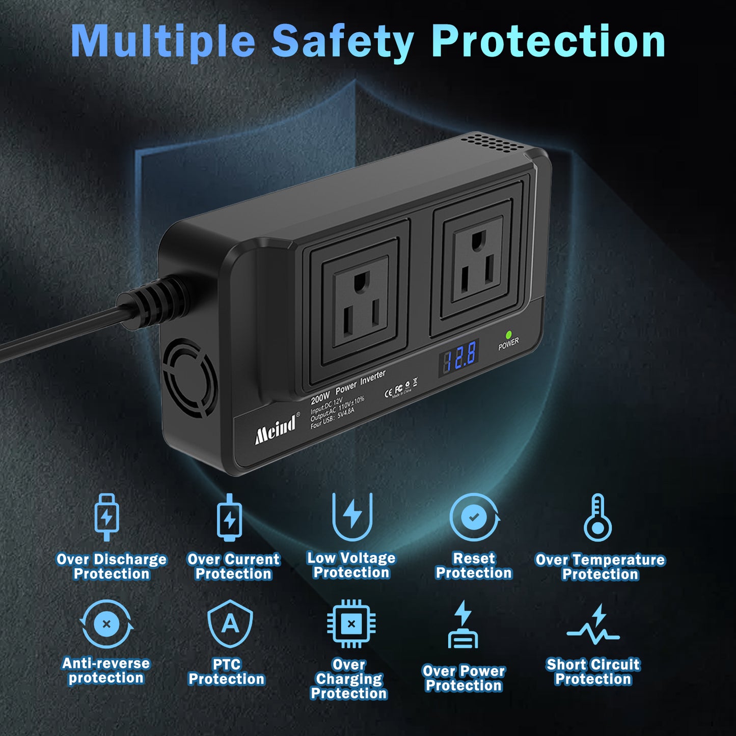 Peak Power 400W Car Power Inverter Car Plug Adapter Outlet Charger DC 12 to 110V/220V Car Inverter with 4 USB 4.8A