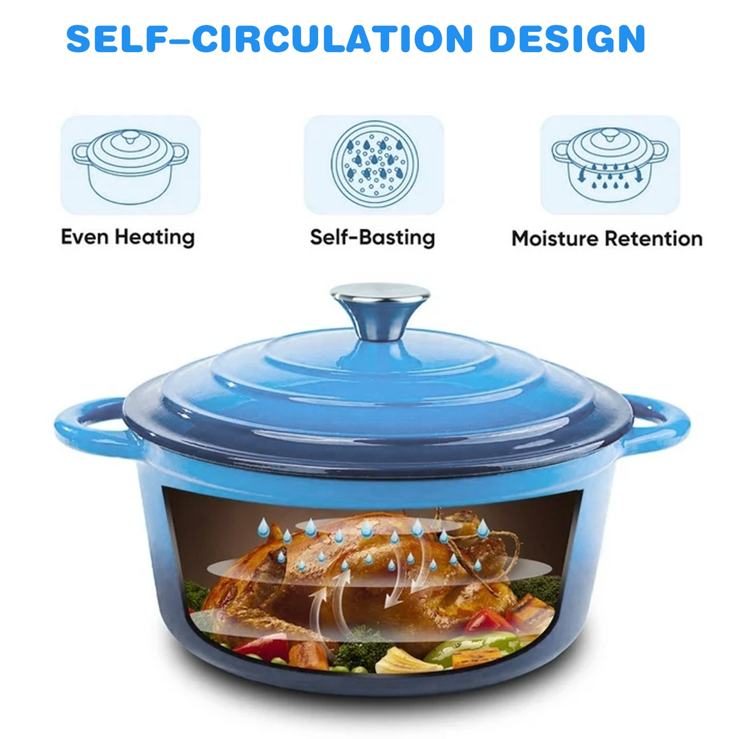 6 QT Enameled Cast Iron Dutch Oven with Lid, Nonstick Cookware for Baking, Roasting, Braising & Cooking, Dual Handles