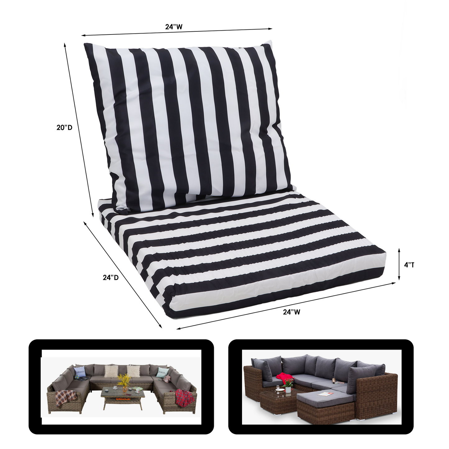 Outdoor Chair Cushion Set Memory Foam Seat Cushion and Back Cushion for Patio Balcony Furniture