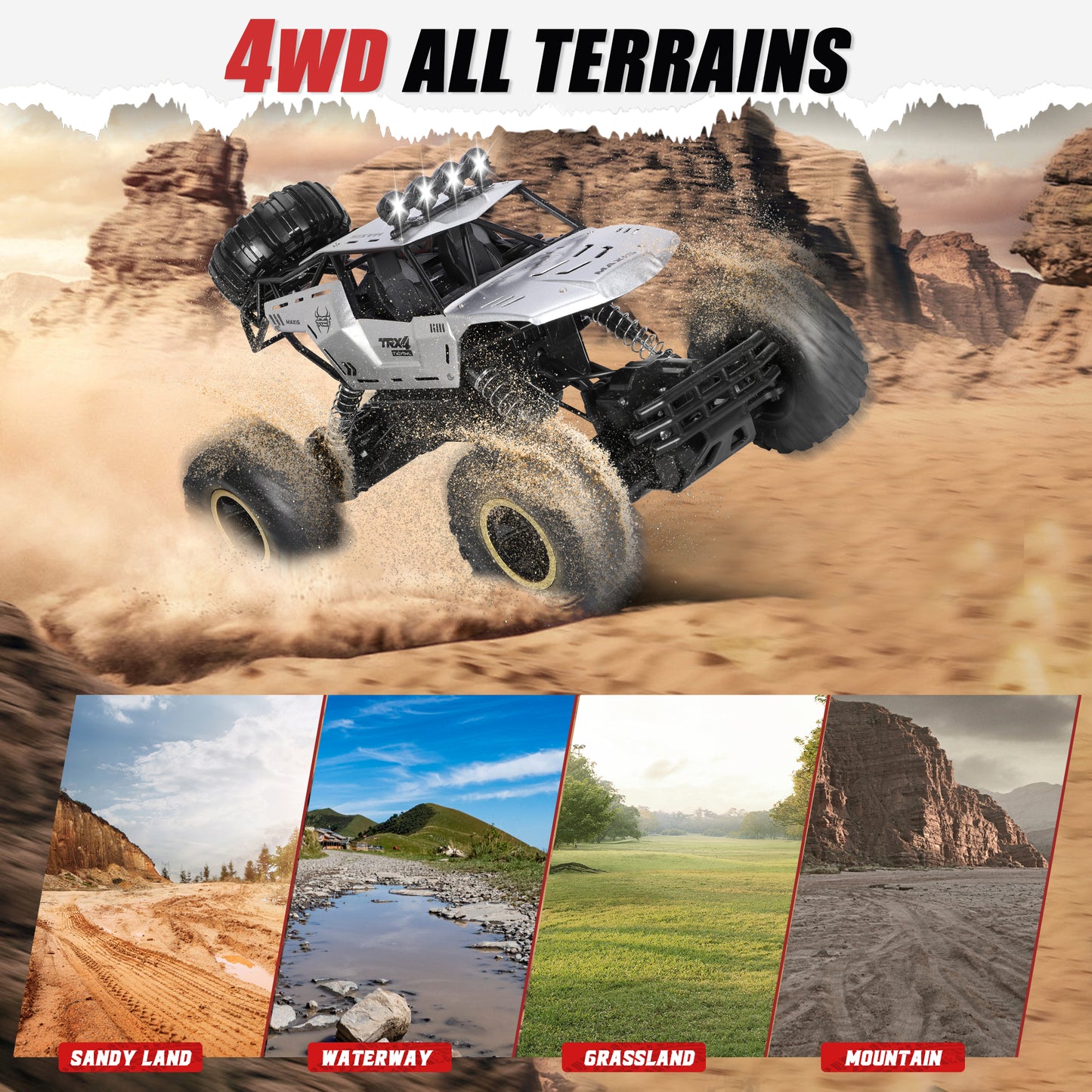 Alloy Off Road RC Truck 1:12 Electric Rock Crawler 4X4 RTR RC Crawler 2.4GHz RC Car Toy Crawling Remote Control Car for Kids Adults Beginners, 2 Batteries