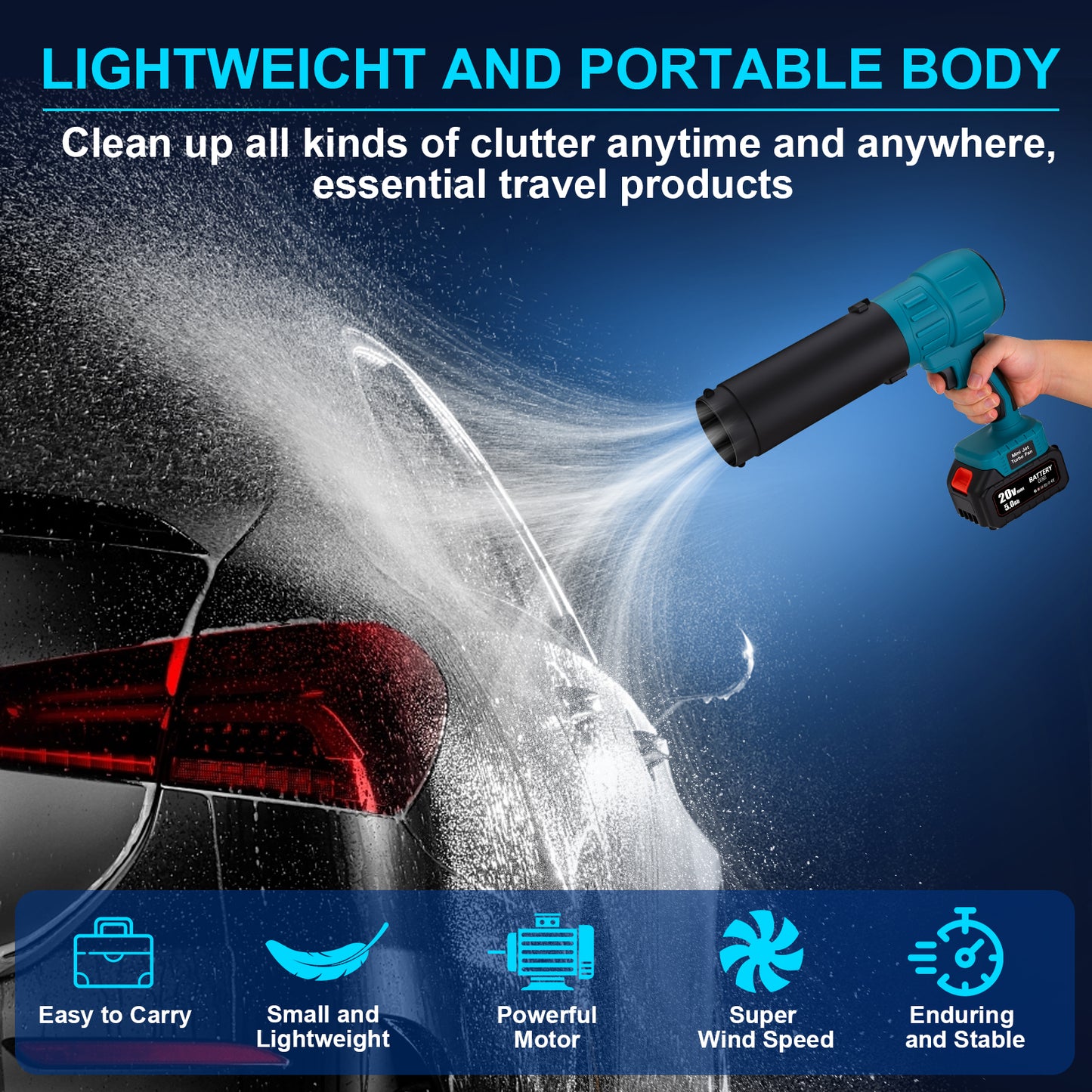 Brushless Cordless Leaf Blower 2 X 5.0Ah Batteries, 32,000 RPM, Extended Nozzle, Lightweight Handheld Design, Blower for Patio Cleaning,car Blowing Water, Lawn Care, Blowing Leaves and Dust