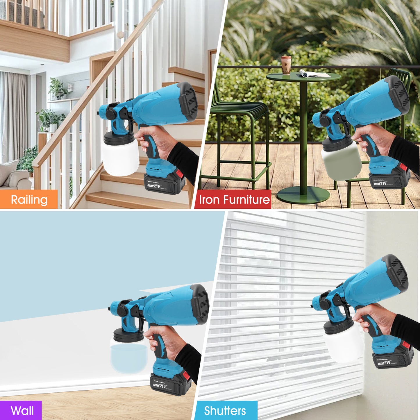 Cordless Paint Sprayer, 800W with 2 X 3000mAh 21V Batteries 3 Spray Modes, 800ML Container, HVLP Paint Sprayer Gun for House Painting Fence Cabinets Wall