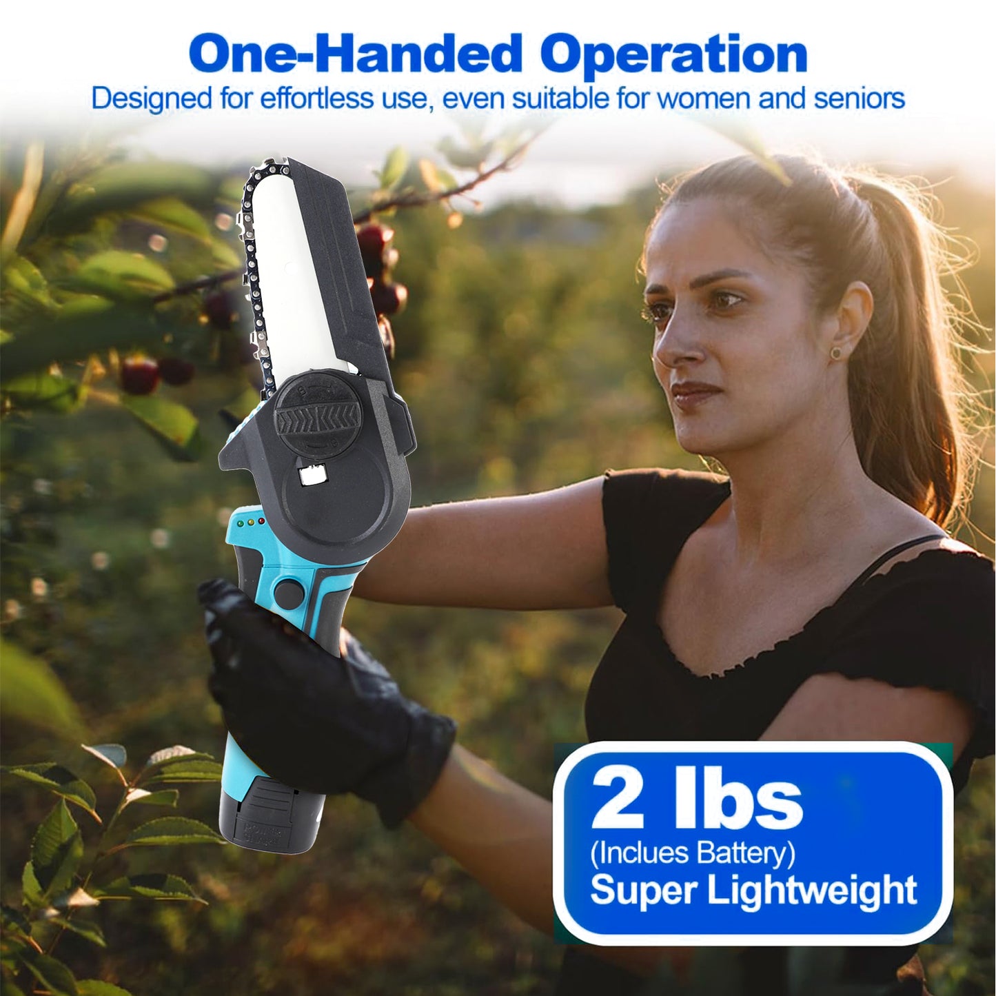 Mini Chainsaw 4-Inch Cordless Electric Portable Chainsaw With Safety Lock, One-Hand Lightweight, Pruning Shears Chainsaw For Tree Branch Wood Cutting (Chainsaw+ 2 X 2.0Ah Batteries+ 2 X Chains)