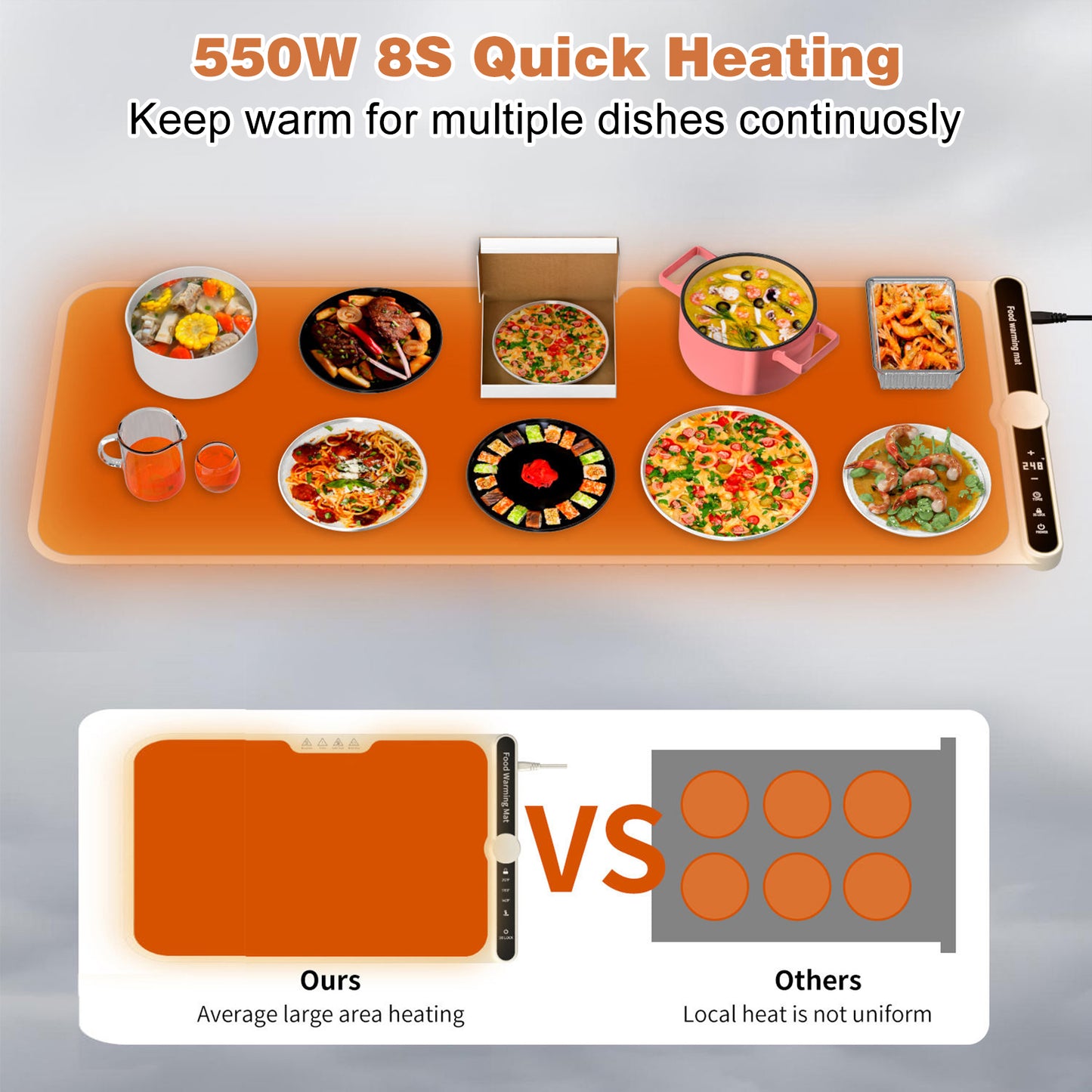 Food Warming Mat, (XXL 39"x15") Electric Warming Tray for Buffets Party, Fast Heating for Food with 9 Level Adjustable Temperature and 6 Hours Timer,18 Hours Auto Shut Off, Food Warmer