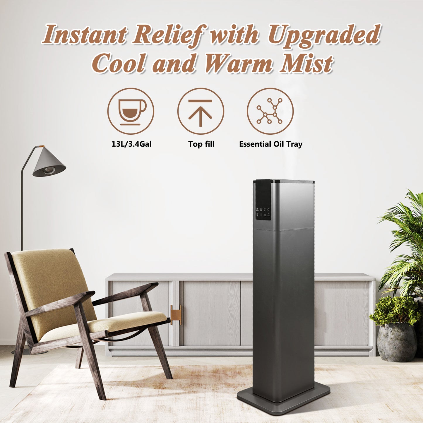 Humidifiers for Large Rooms, 13L/3.43Gal Top Fill Floor Humidifiers Cold Mist for Bedroom, Remote Control, Humidity Setting, Timer,Quiet, Aroma Box,Safety Lock