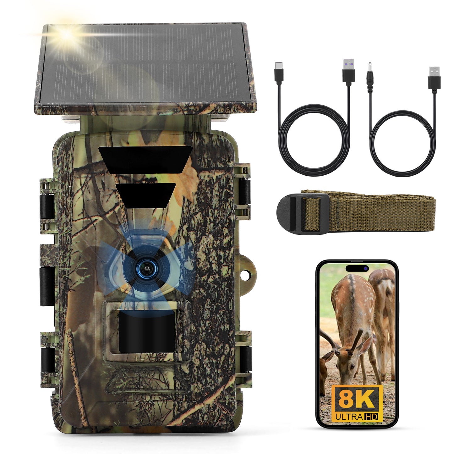 Outdoor Hunting Camera Solar Trail Camera 8K 60MP WiFi Wildlife Hunting Camera IP66 Waterproof Outdoor Night Game Camera