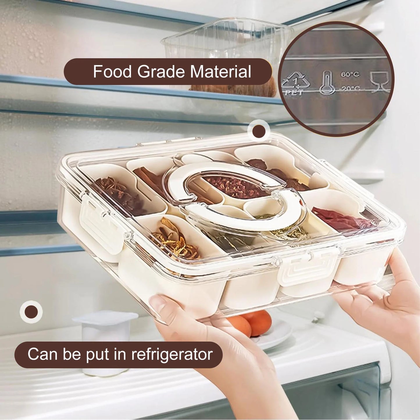 Divided Serving Tray with Handle,8 Compartment Snack Box