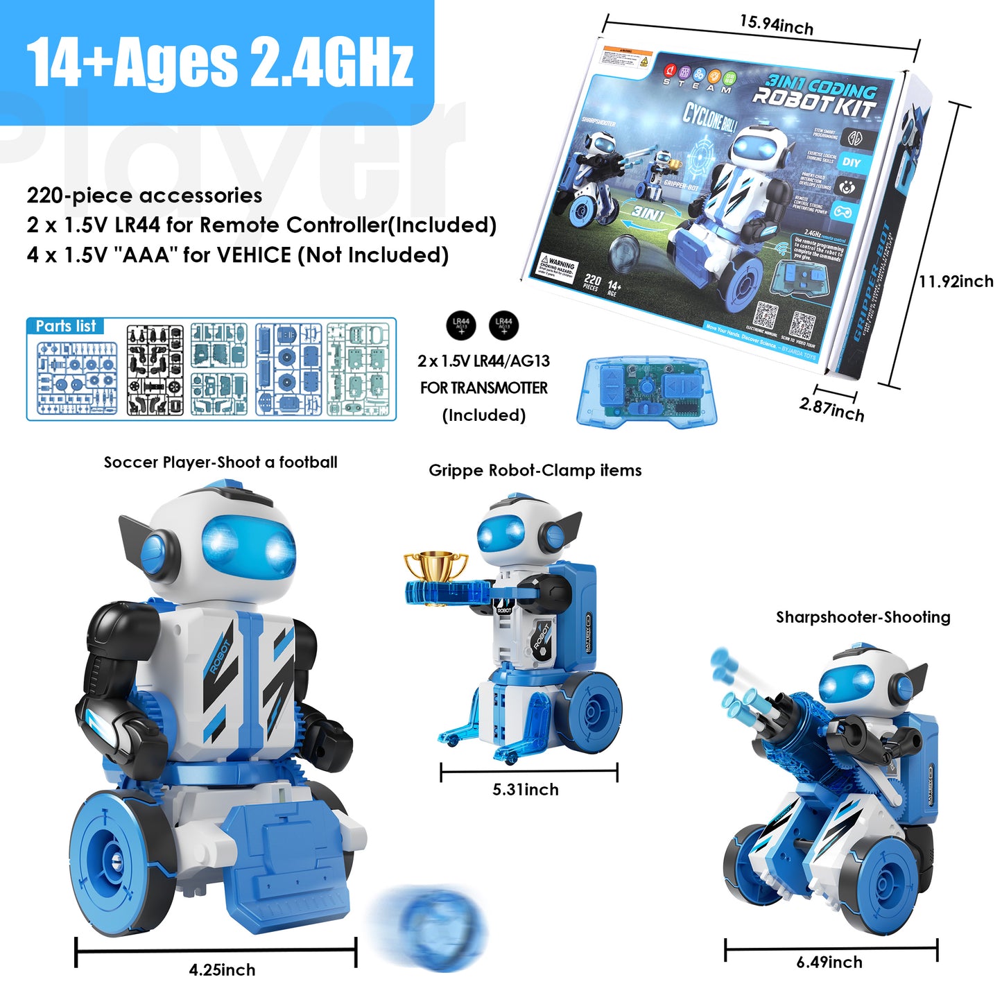 STEM Building Toys for Boys Remote Control & Programmable Robots Building Kit 3-in-1 DIY Mechanical Coding Robot Christmas Gifts for Kids Ages 8-14+