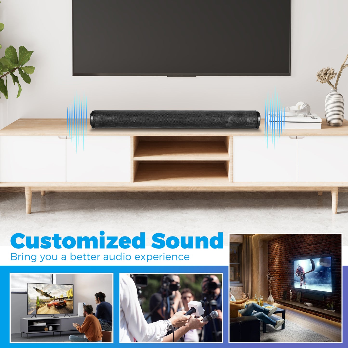 Sound Bar for TV Bluetooth 5.0 Surround Sound Speaker with Built-in Subwoofers & Remote, Home Theater Audio Sound Bar Work with Traditional or Smart TV, Computer