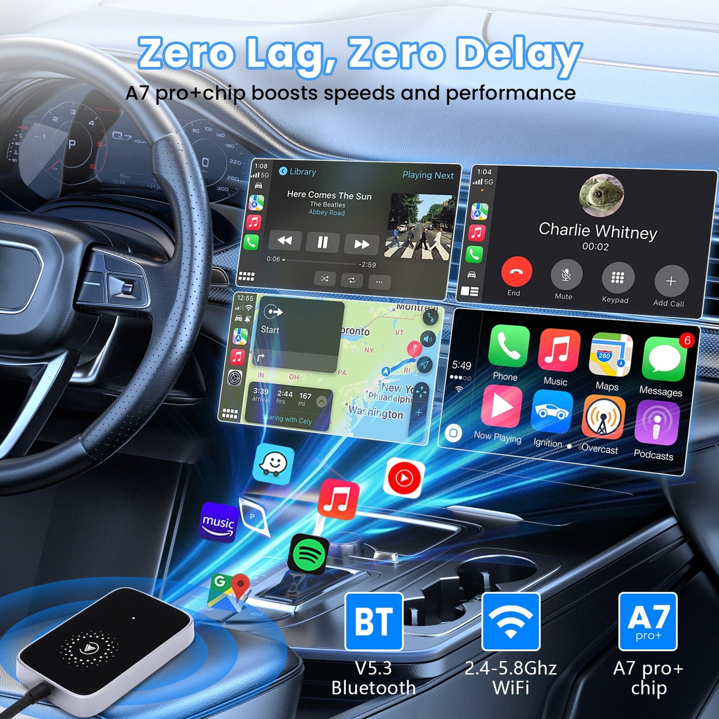 Wireless for Carplay Adapter 2 in 1 Converter Box Converts Wired to Wireless Stable Connection Plug and Play Dongle for Car