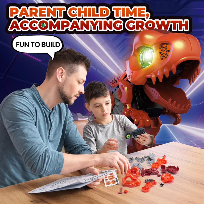 Electric Dinosaur Building Blocks, 3D Puzzles Electric T-rex Assembling Toy with LED Glowing Eyes & Roar Sounds, Dinosaurs Building Kits STEM Educational Learning Toys for Kids 3-8 Years